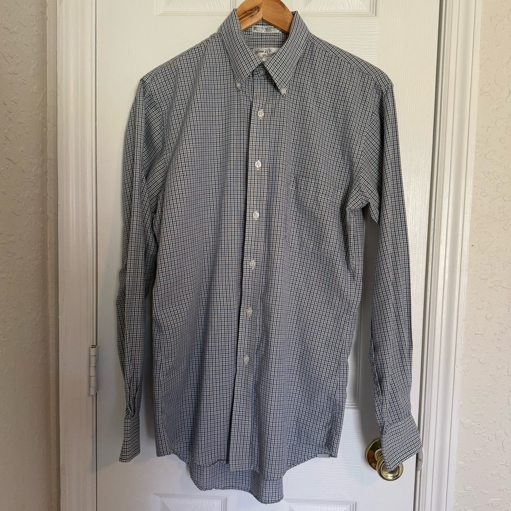 Sears Roebuck and Co Plaid Mens Casual Button Down Shirt 15.5